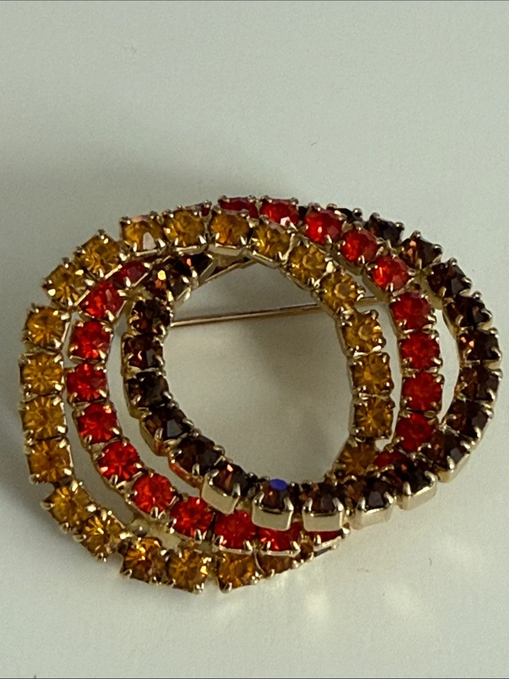 Vintage Multicolor rhinestone Triple Hoop Brooch autumn color perfection